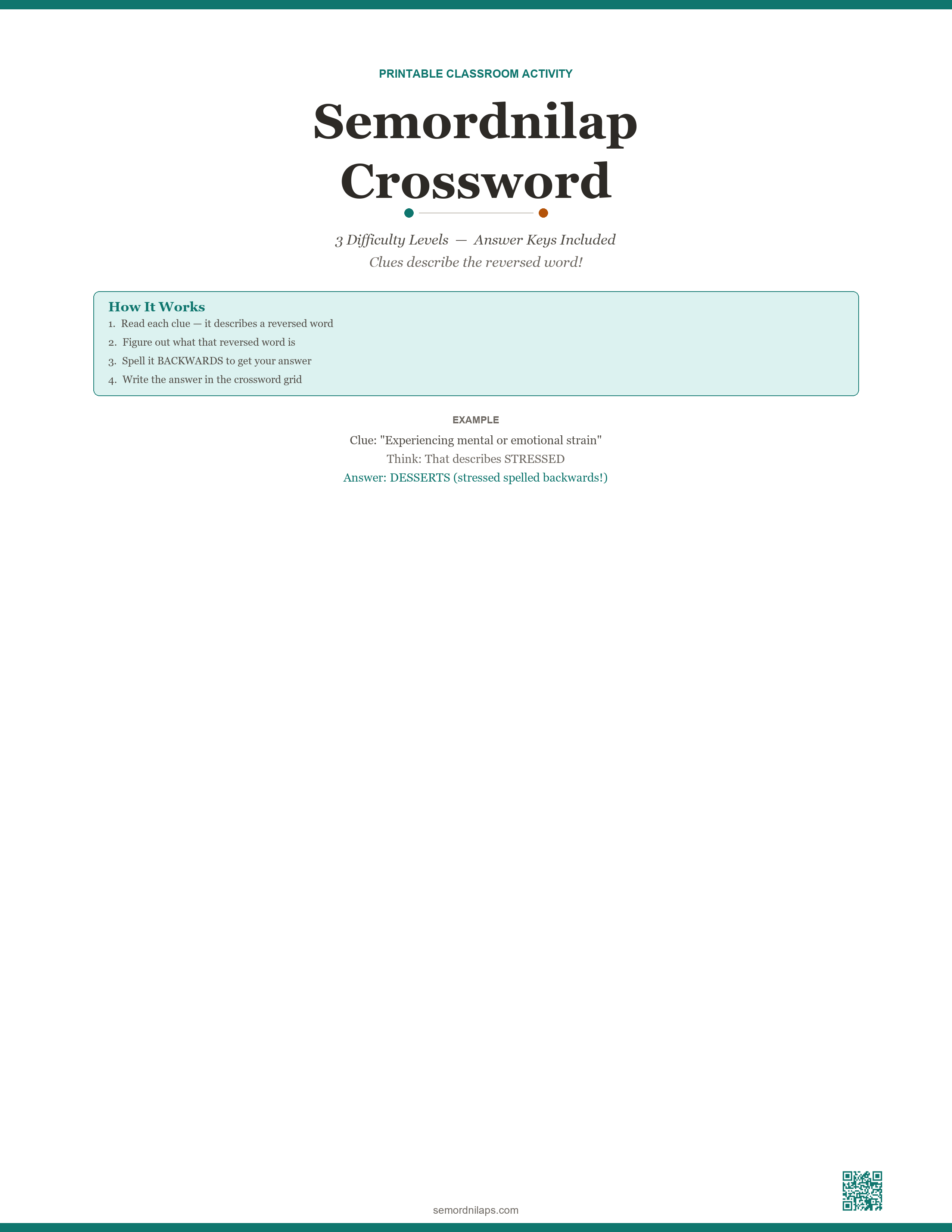 Semordnilap crossword puzzle preview